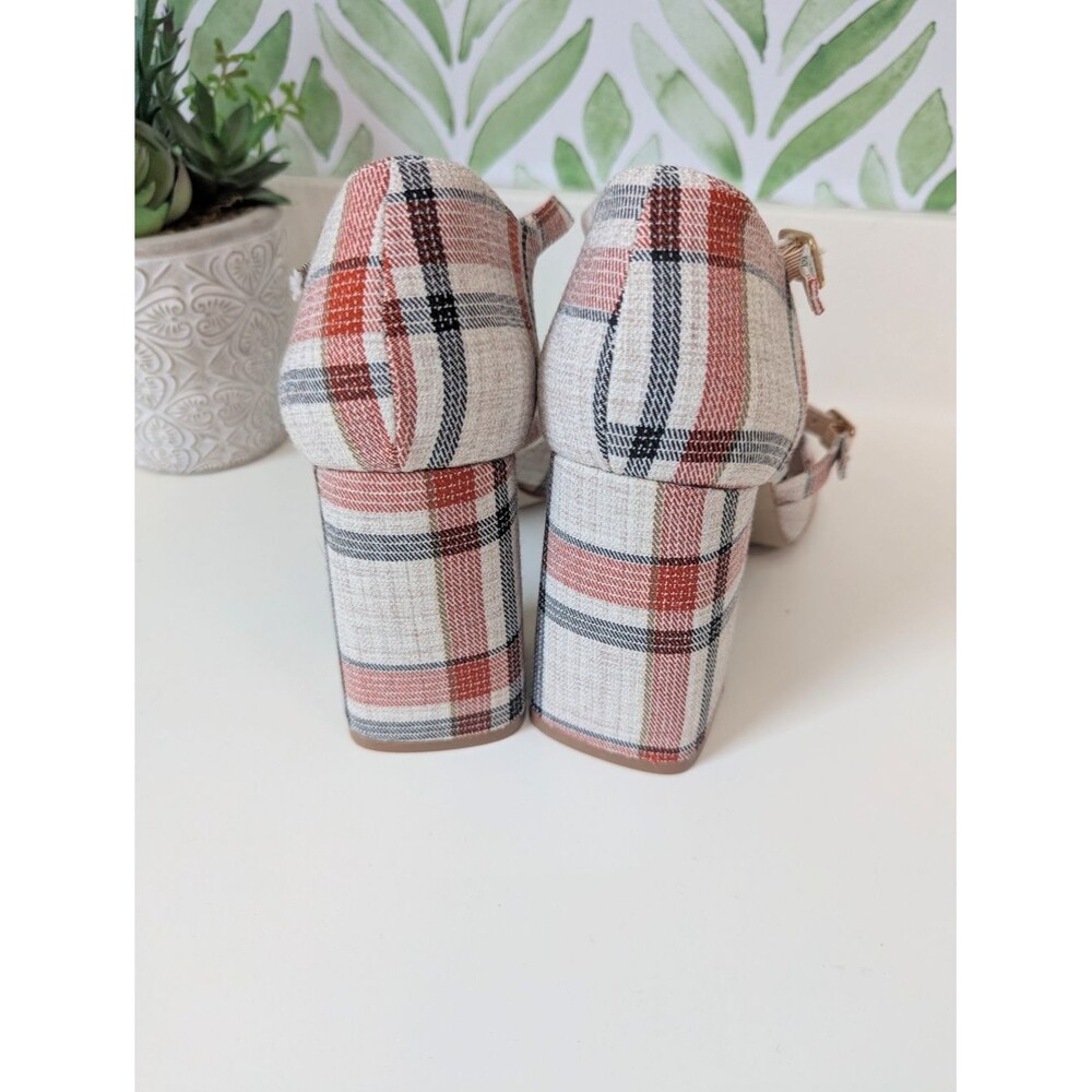Plaid Double-Strap Block Heels Pink Cream Isadora Journee Collection 9.5 NEW - Picture 5 of 10